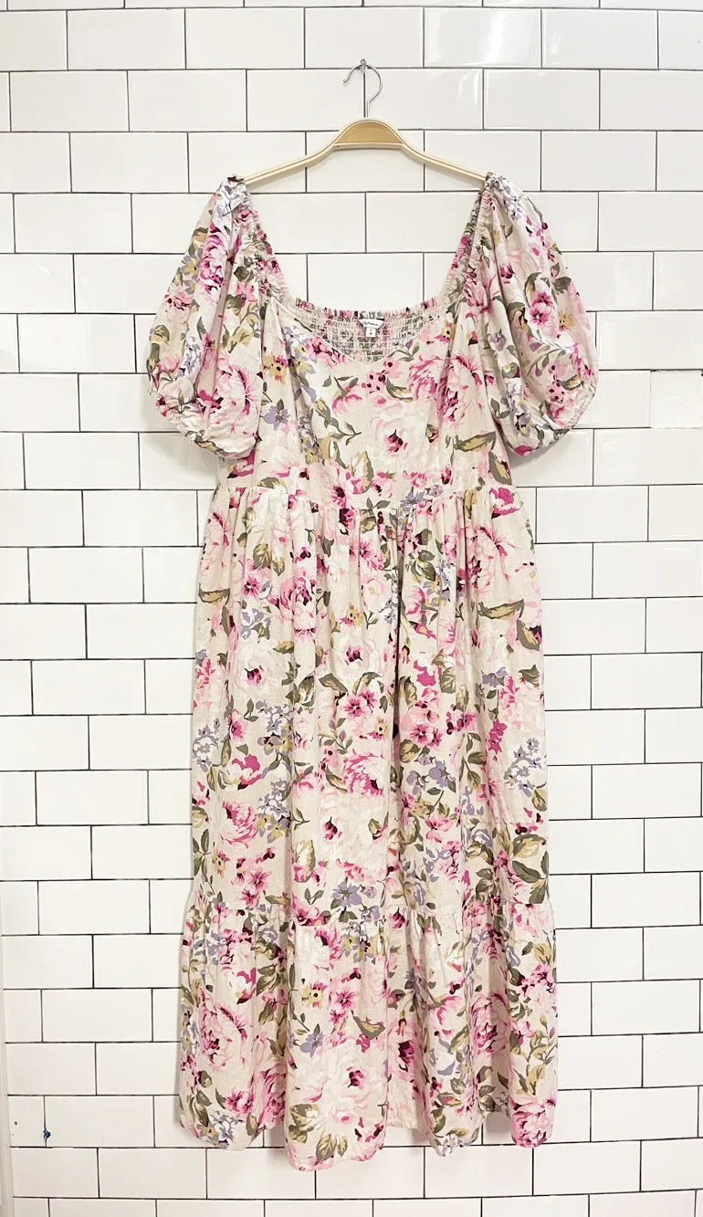 reitmans x the birds papaya linen-blend floral midi dress sold by Good Market Thrift Store product image thumbnail 3