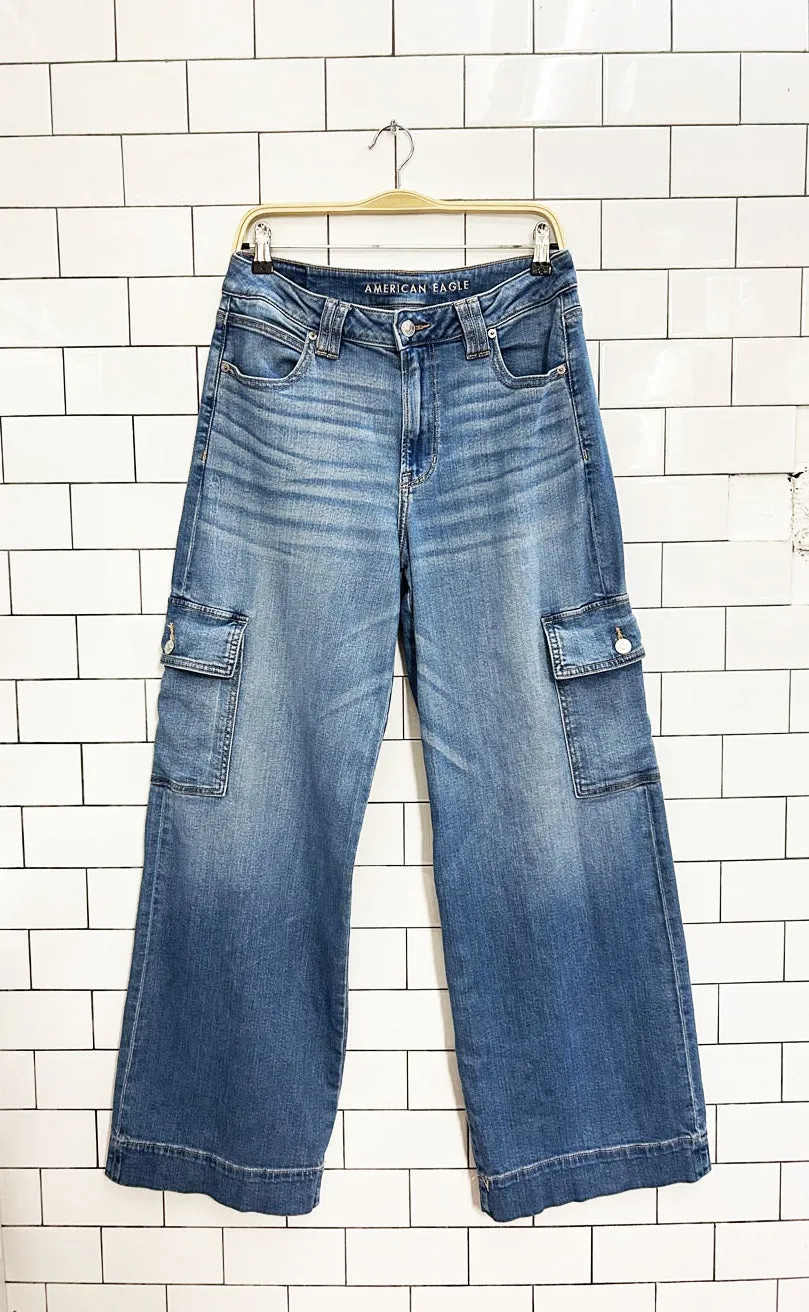 ae stretch super high-rise wide leg cargo jeans sold by Good Market Thrift Store