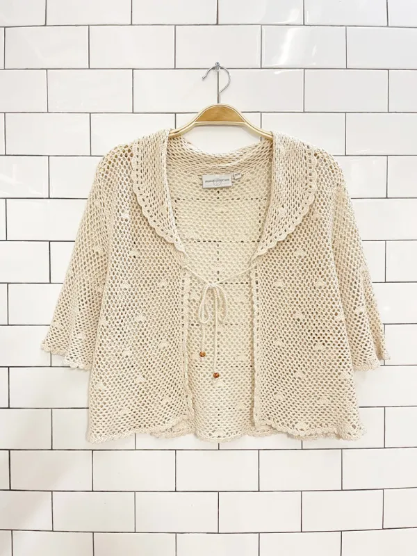 vintage 00s premier col. crochet tie front cardigan top sold by Good Market Thrift Store