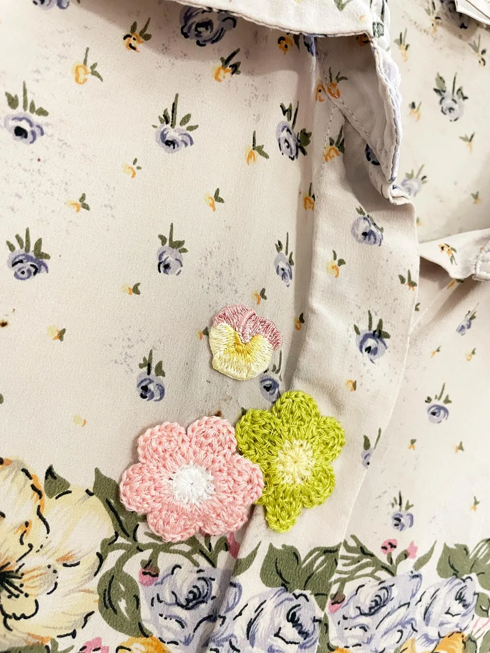 rework x vintage everalp 100% silk floral crochet patch blouse sold by Good Market Thrift Store product image thumbnail 3