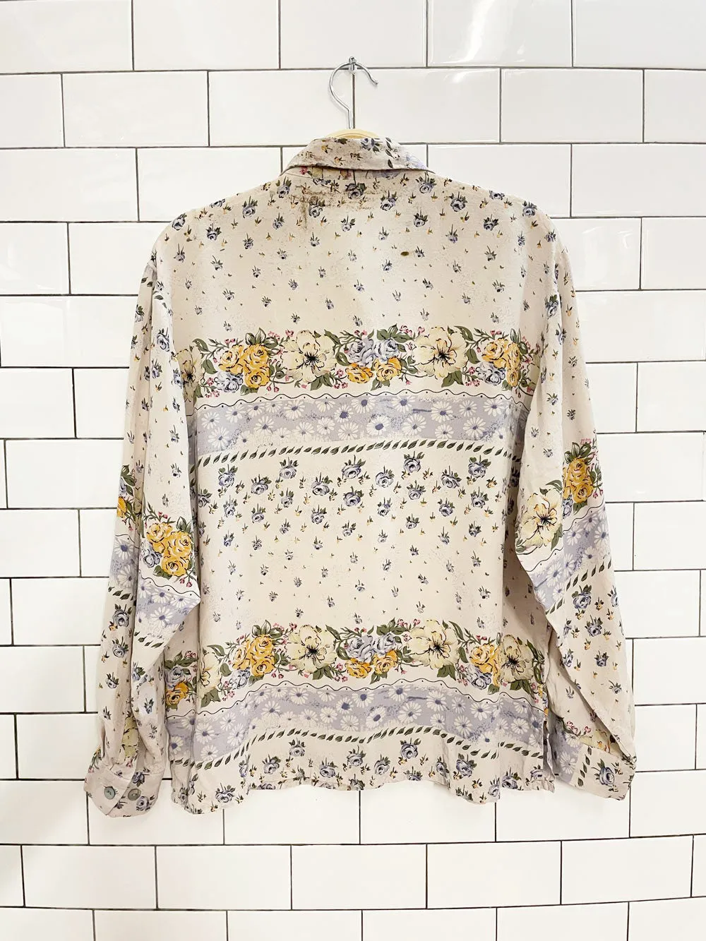 rework x vintage everalp 100% silk floral crochet patch blouse sold by Good Market Thrift Store product image thumbnail 4