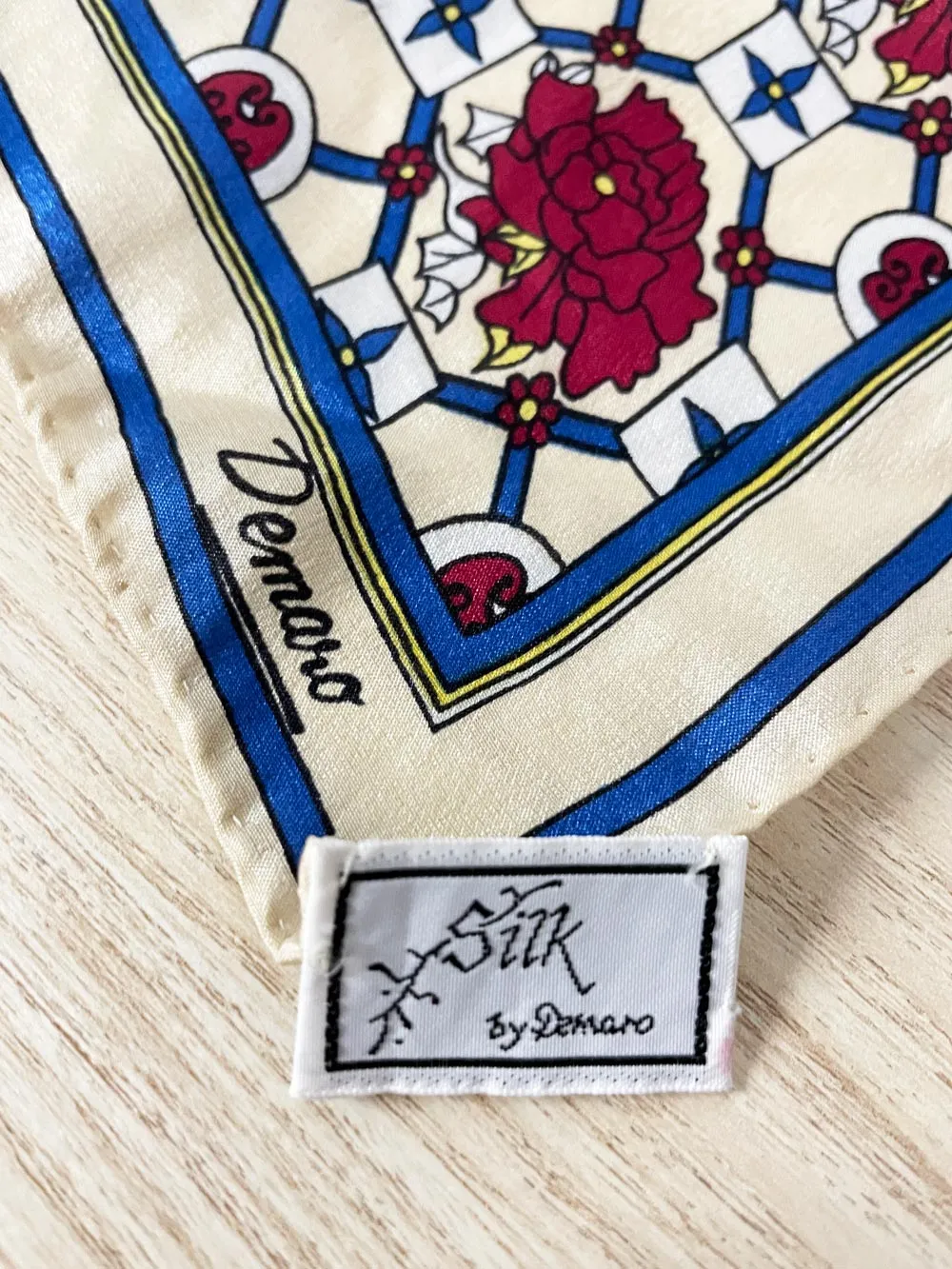 vintage demaro 100% silk foral stained glass scarf | hand-rolled edge sold by Good Market Thrift Store product image thumbnail 2