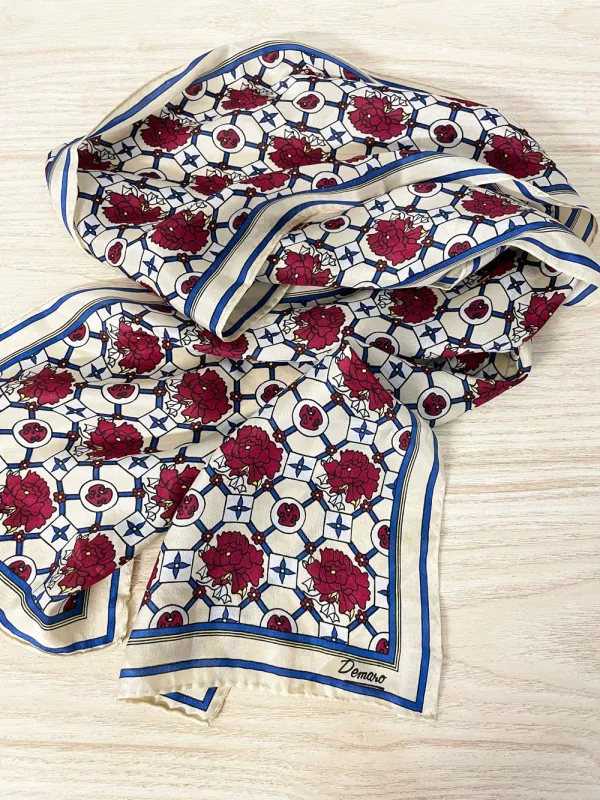 vintage demaro 100% silk foral stained glass scarf | hand-rolled edge sold by Good Market Thrift Store