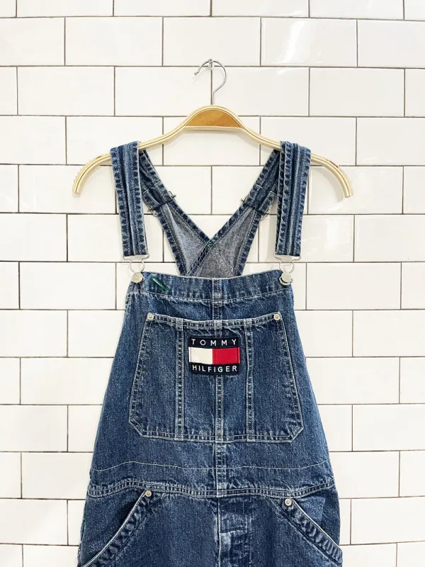vintage 90s y2k tommy hilfiger big flag logo carpenter denim overalls sold by Good Market Thrift Store
