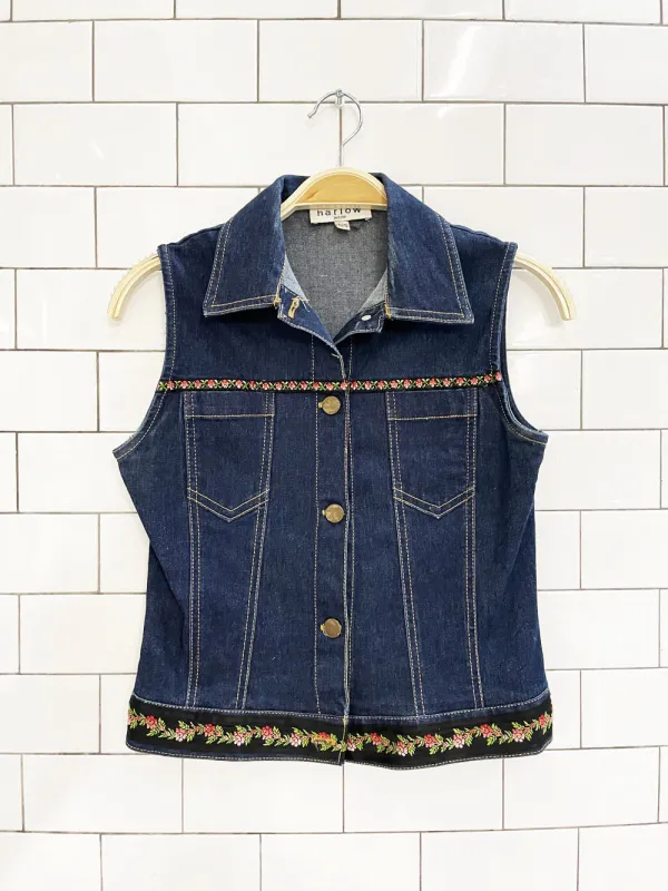 vintage 00s harlow floral trim denim vest sold by Good Market Thrift Store