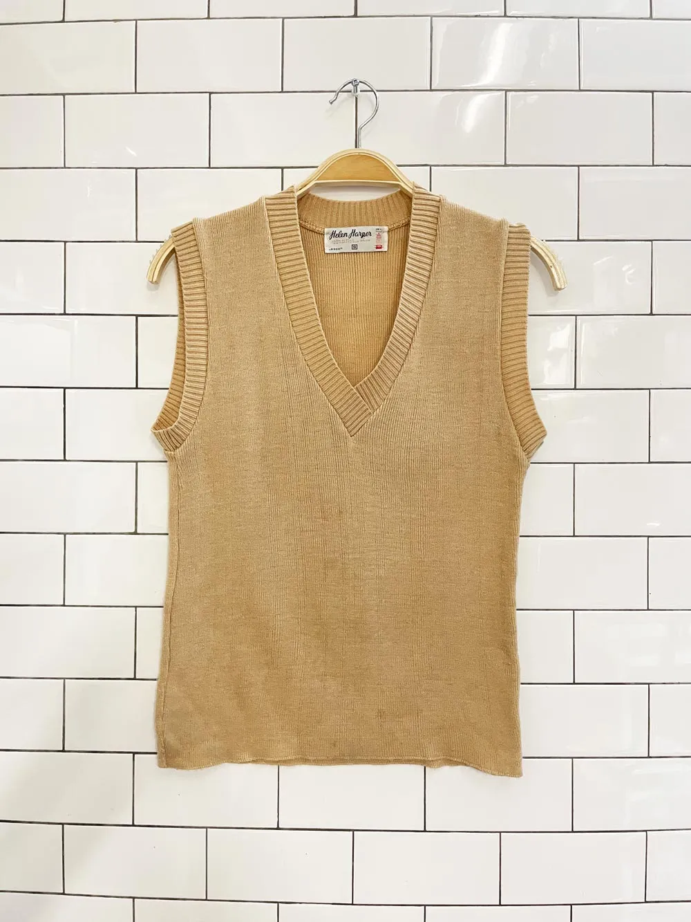 vintage helen harper tan knit vest sold by Good Market Thrift Store