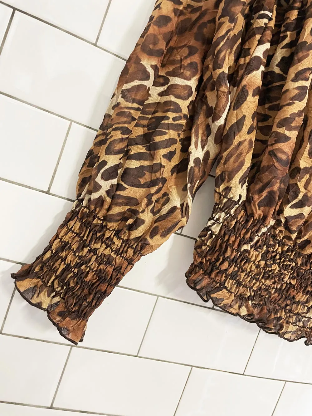 y2k burke avenue animal print chiffon off shoulder blouse sold by Good Market Thrift Store product image thumbnail 3