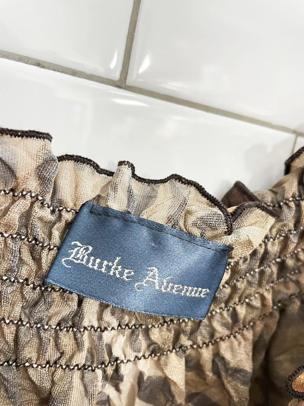 y2k burke avenue animal print chiffon off shoulder blouse sold by Good Market Thrift Store product image thumbnail 2