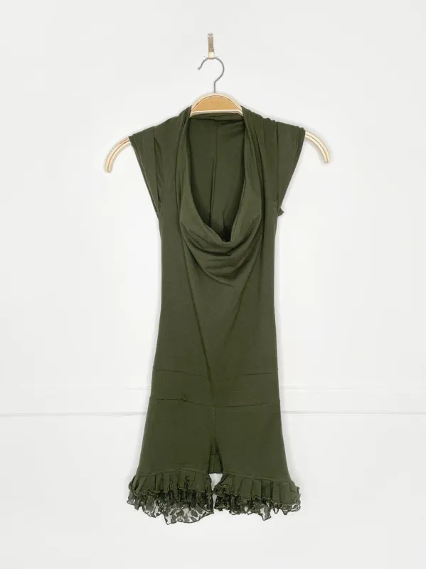 nwot the fairies pajamas cowl neck lace ruffle hem hooded romper sold by Good Market Thrift Store