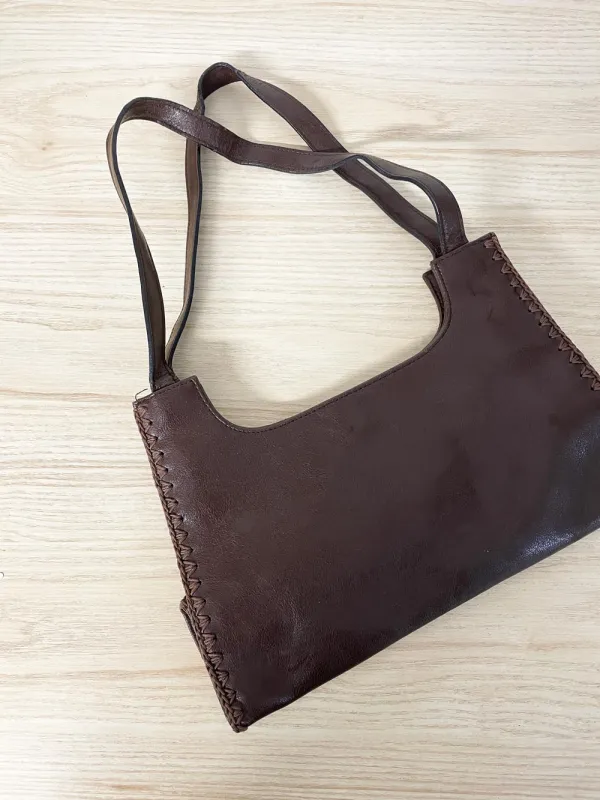 vintage 00s crochet edge faux leather shoulder bag made by Good Market Thrift Store