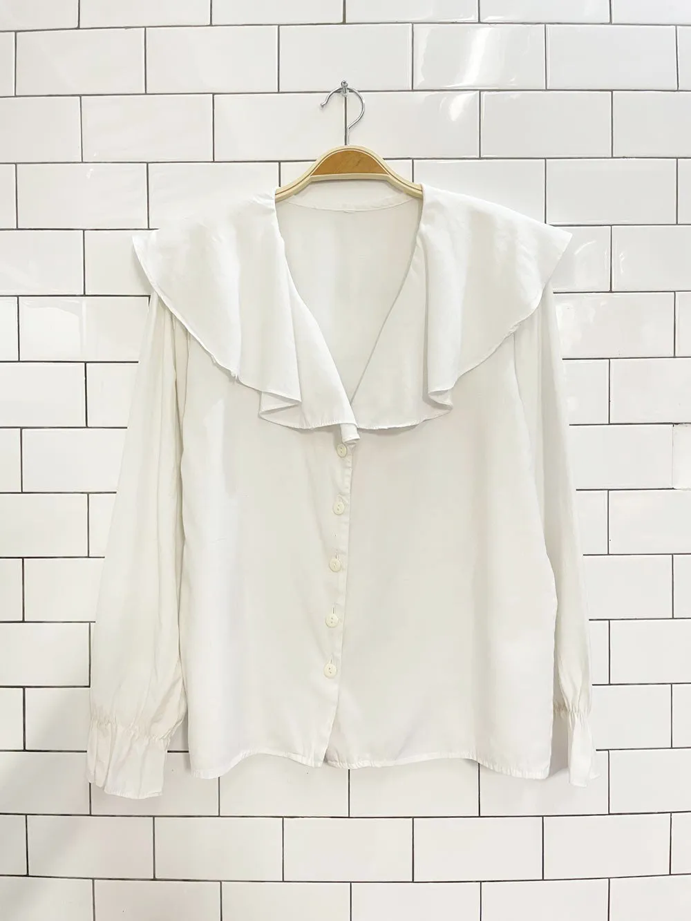 vintage 90s big collar white blouse sold by Good Market Thrift Store