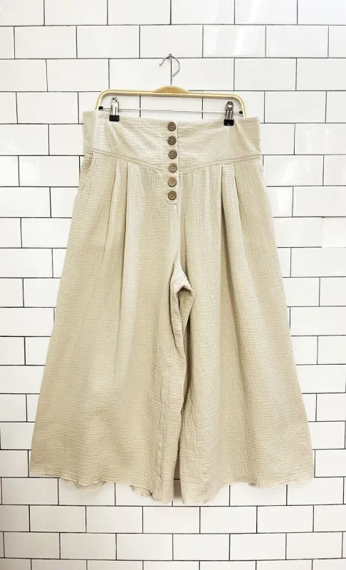 charlie paige gauze cotton wide leg cropped pant | anthropologie sold by Good Market Thrift Store