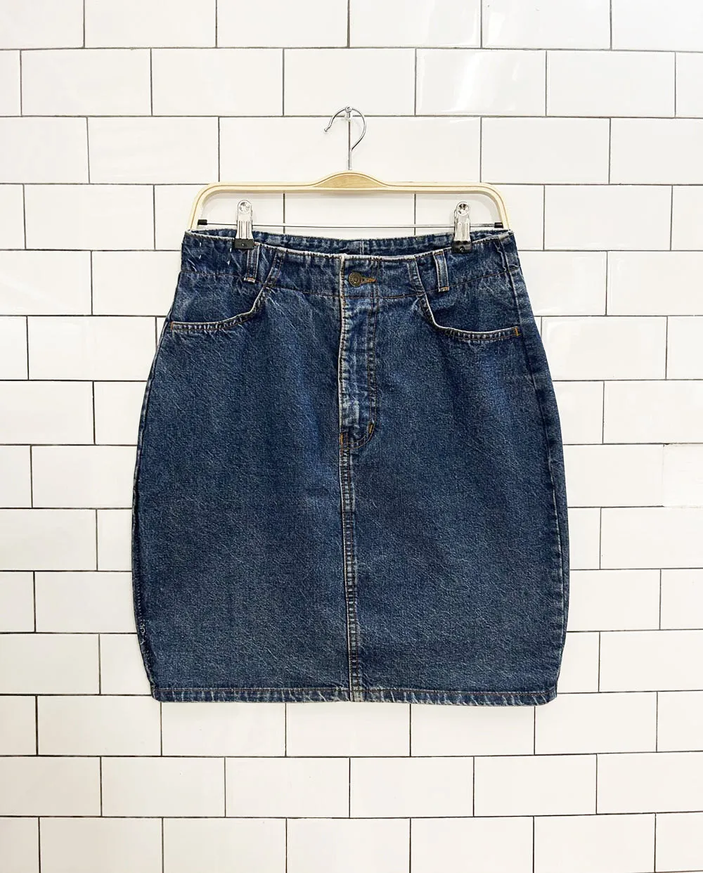 vintage 80s daniel hechter high waisted mini denim skirt sold by Good Market Thrift Store