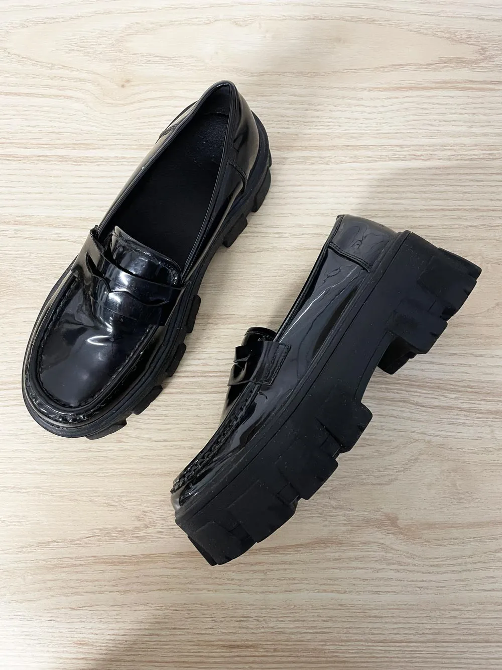 halston heritage donna patent chunky sole platform penny loafer sold by Good Market Thrift Store