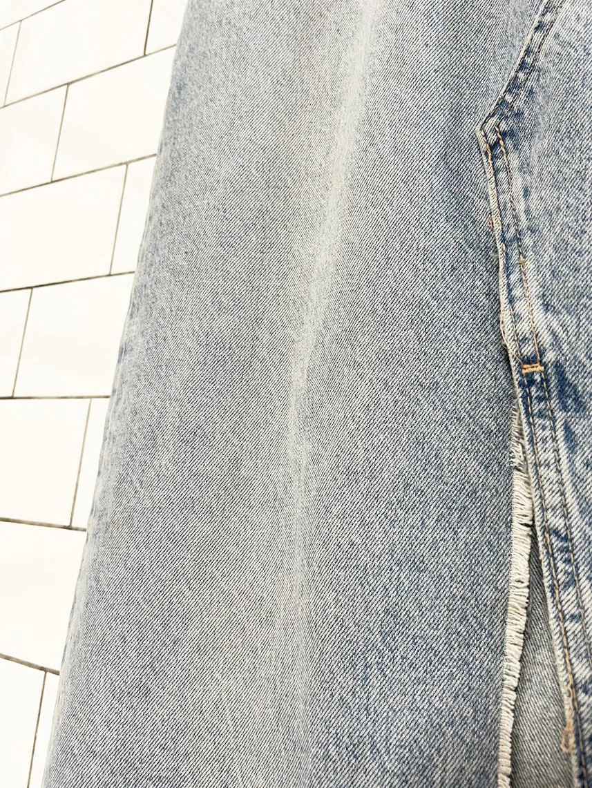 zara front slit light denim midi skirt sold by Good Market Thrift Store product image thumbnail 3