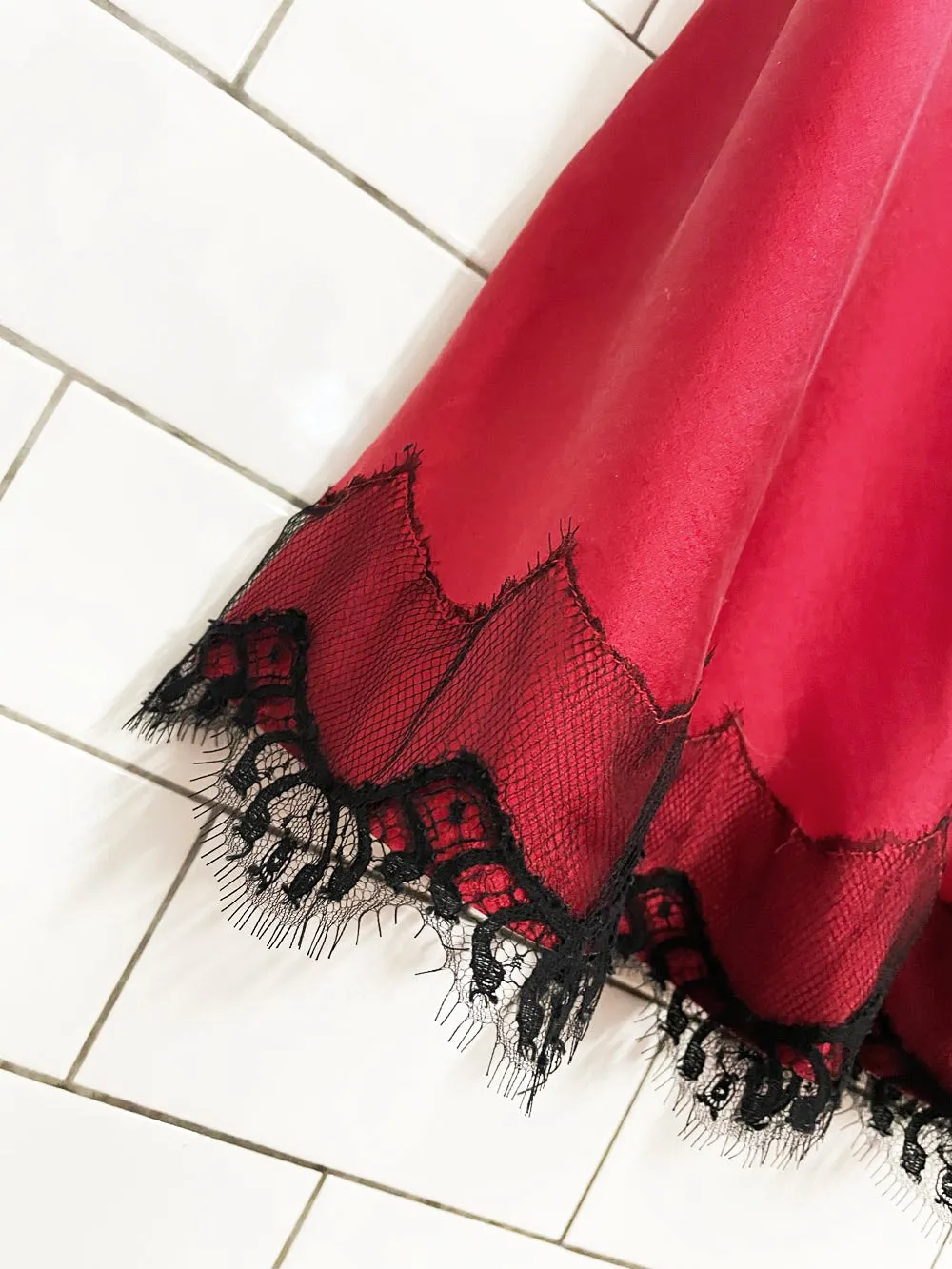 vintage 90s christine lingerie 100% silk lace trim slip dress sold by Good Market Thrift Store product image thumbnail 3