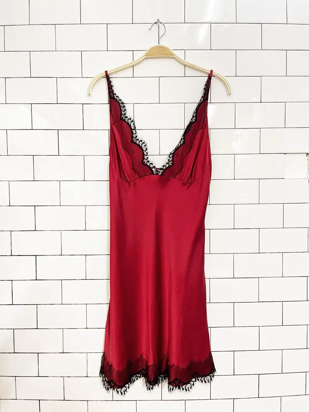 vintage 90s christine lingerie 100% silk lace trim slip dress sold by Good Market Thrift Store