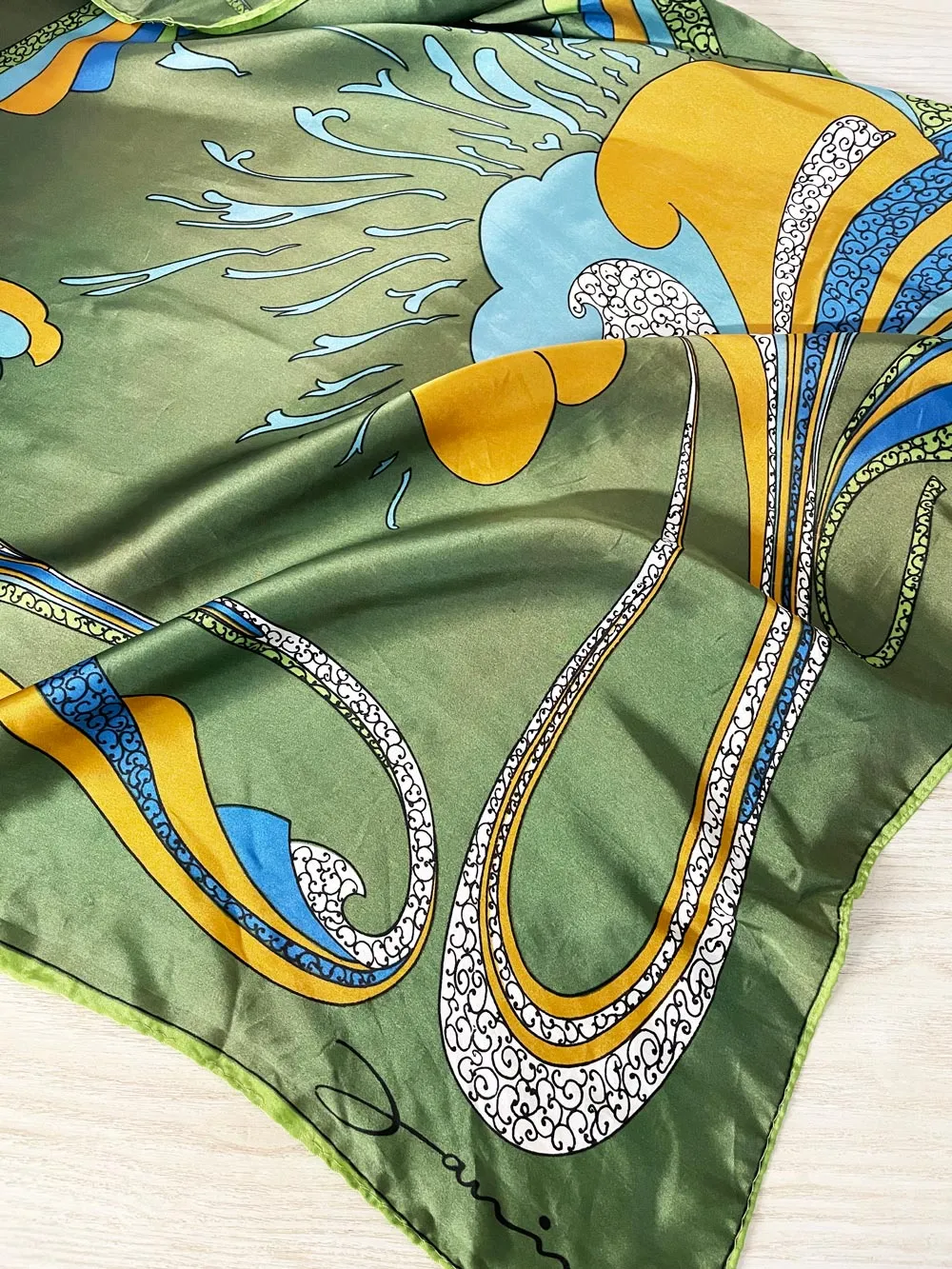 vintage janine foulard retro satin scarf | hand-rolled edge sold by Good Market Thrift Store