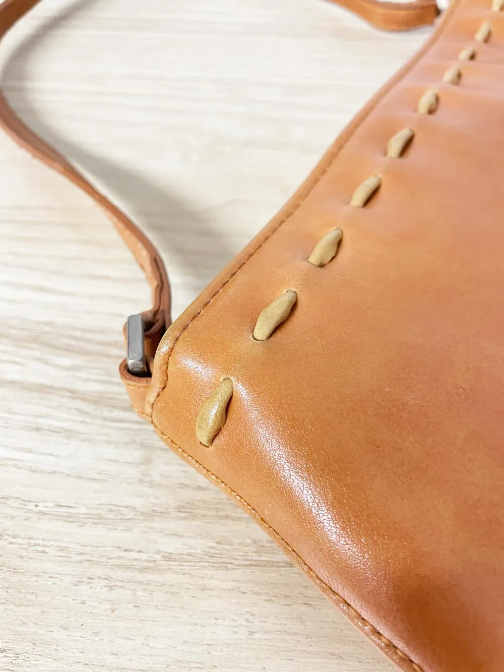 y2k boho stitched leather structured shoulder bag sold by Good Market Thrift Store product image thumbnail 2