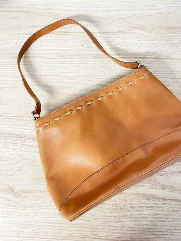 y2k boho stitched leather structured shoulder bag sold by Good Market Thrift Store