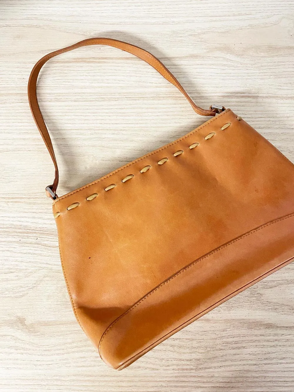 y2k boho stitched leather structured shoulder bag sold by Good Market Thrift Store product image thumbnail 3
