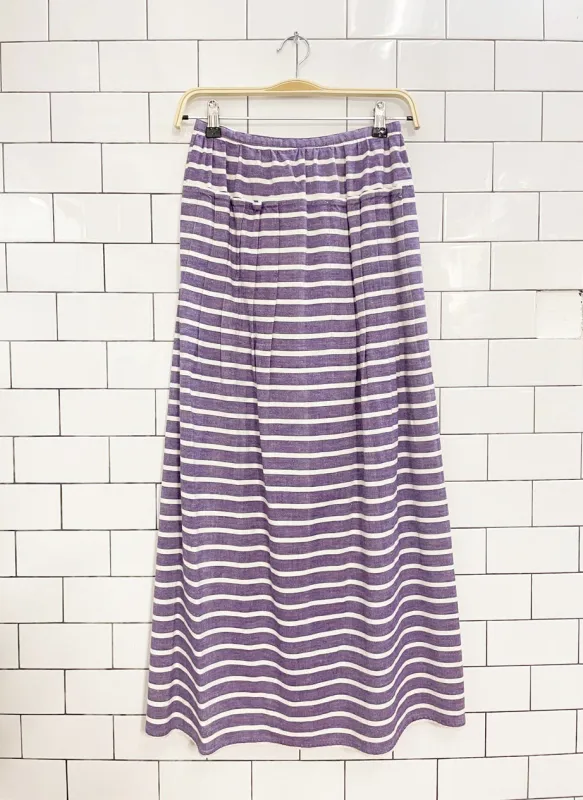 vintage pleated stripe full button maxi skirt sold by Good Market Thrift Store
