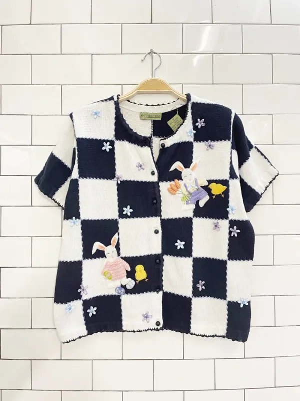 vintage 00s antartica bunnies check knit cardigan top sold by Good Market Thrift Store
