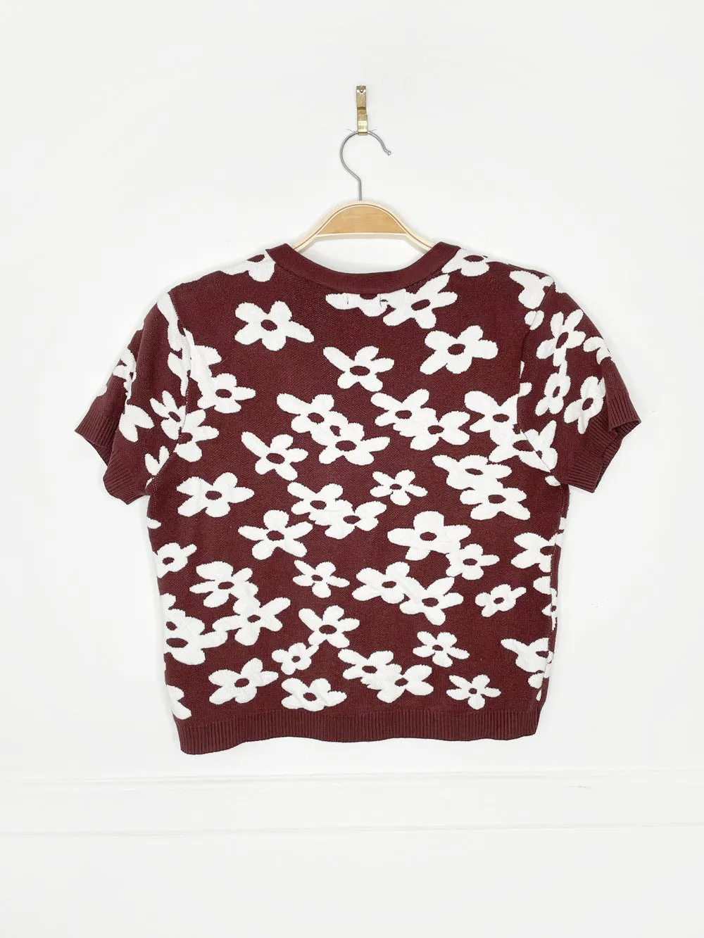 garage retro flower knit cardigan top sold by Good Market Thrift Store product image thumbnail 3