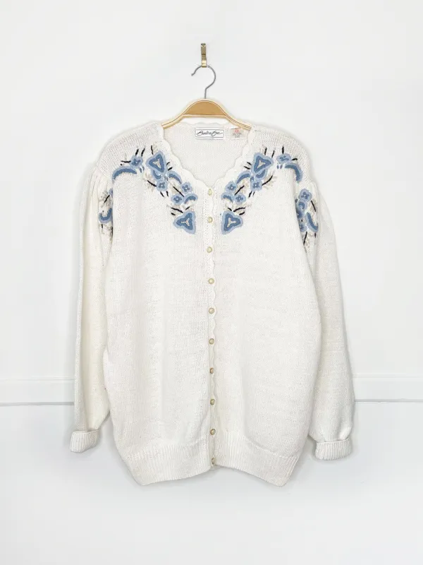vintage 90s barbara sue flower embroidered knit cardigan sold by Good Market Thrift Store