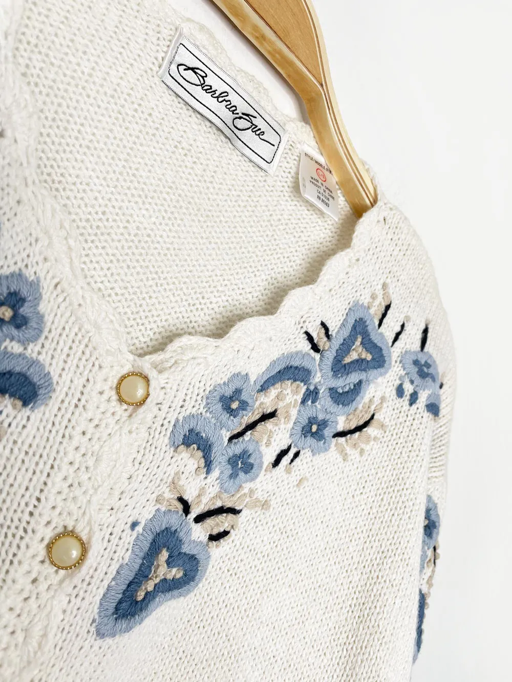 vintage 90s barbara sue flower embroidered knit cardigan sold by Good Market Thrift Store product image thumbnail 2