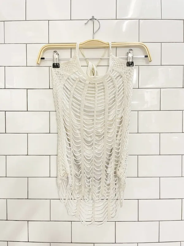 y2k crochet drape beaded halter top sold by Good Market Thrift Store