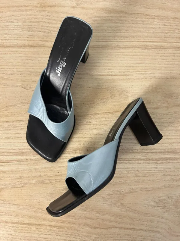 y2k simon bay metallic faux leather square toe heeled sandals sold by Good Market Thrift Store