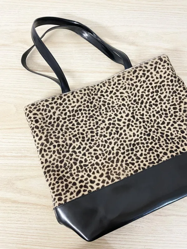 vintage 00s danier leather + calf hair tote bag | mesh top sold by Good Market Thrift Store