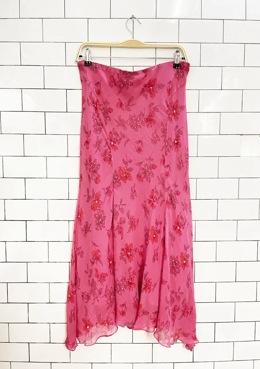 y2k 100% silk chiffon floral midi skirt / strapless dress sold by Good Market Thrift Store product image thumbnail 5