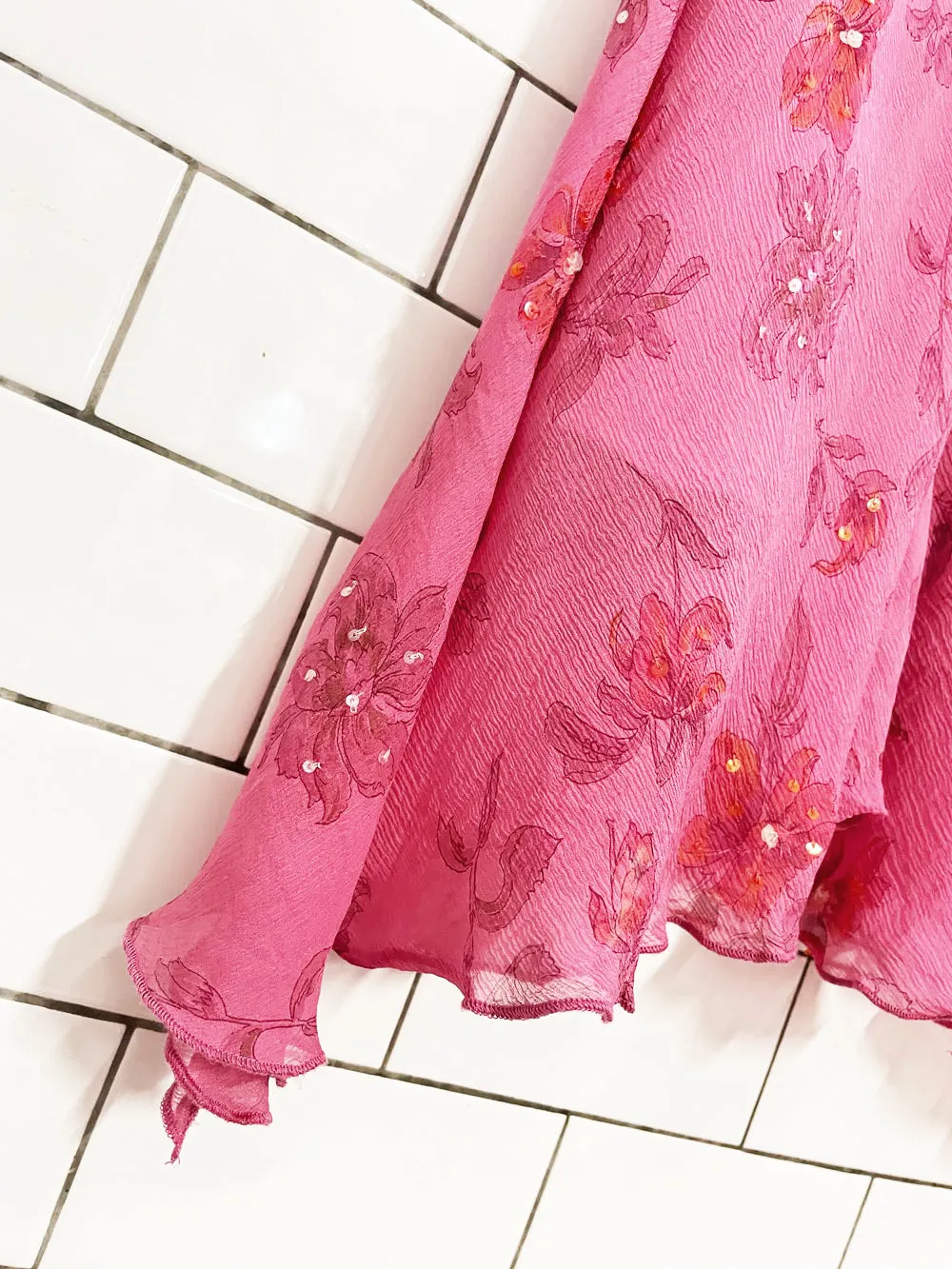 y2k 100% silk chiffon floral midi skirt / strapless dress sold by Good Market Thrift Store product image thumbnail 2