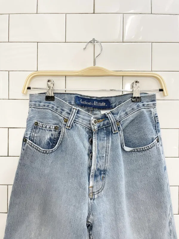 vintage 90s authentic attitude boys cut patched jeans sold by Good Market Thrift Store
