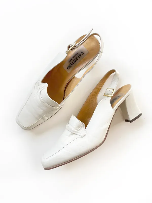 vintage valentino leather slingback heeled square toe shoe | made in Italy sold by Good Market Thrift Store