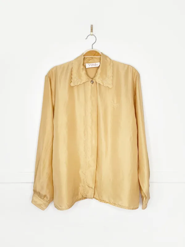vintage 80s vipetites 100% silk embroidered collar blouse sold by Good Market Thrift Store
