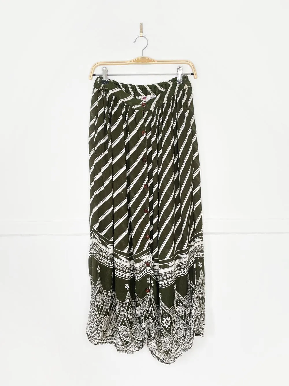 vintage 90s karan kollection lightweight full button midi skirt | made in India sold by Good Market Thrift Store