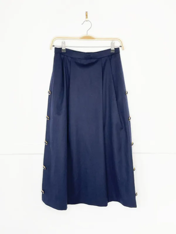 vintage felted wool side button pleated midi skirt sold by Good Market Thrift Store