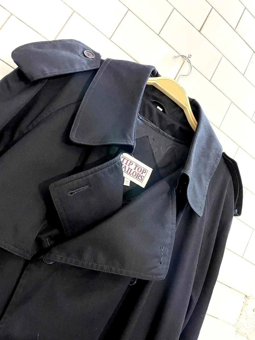 vintage tiptop tailors classic navy trench coat | zip out liner sold by Good Market Thrift Store product image thumbnail 2