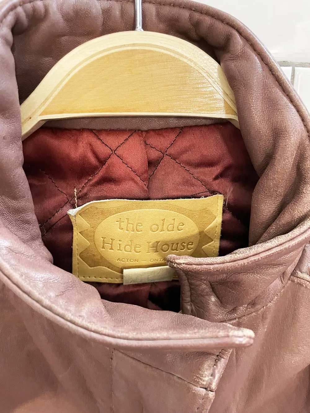 vintage 70s the old hide house lamb leather pleated shoulder bomber jacket sold by Good Market Thrift Store product image thumbnail 3