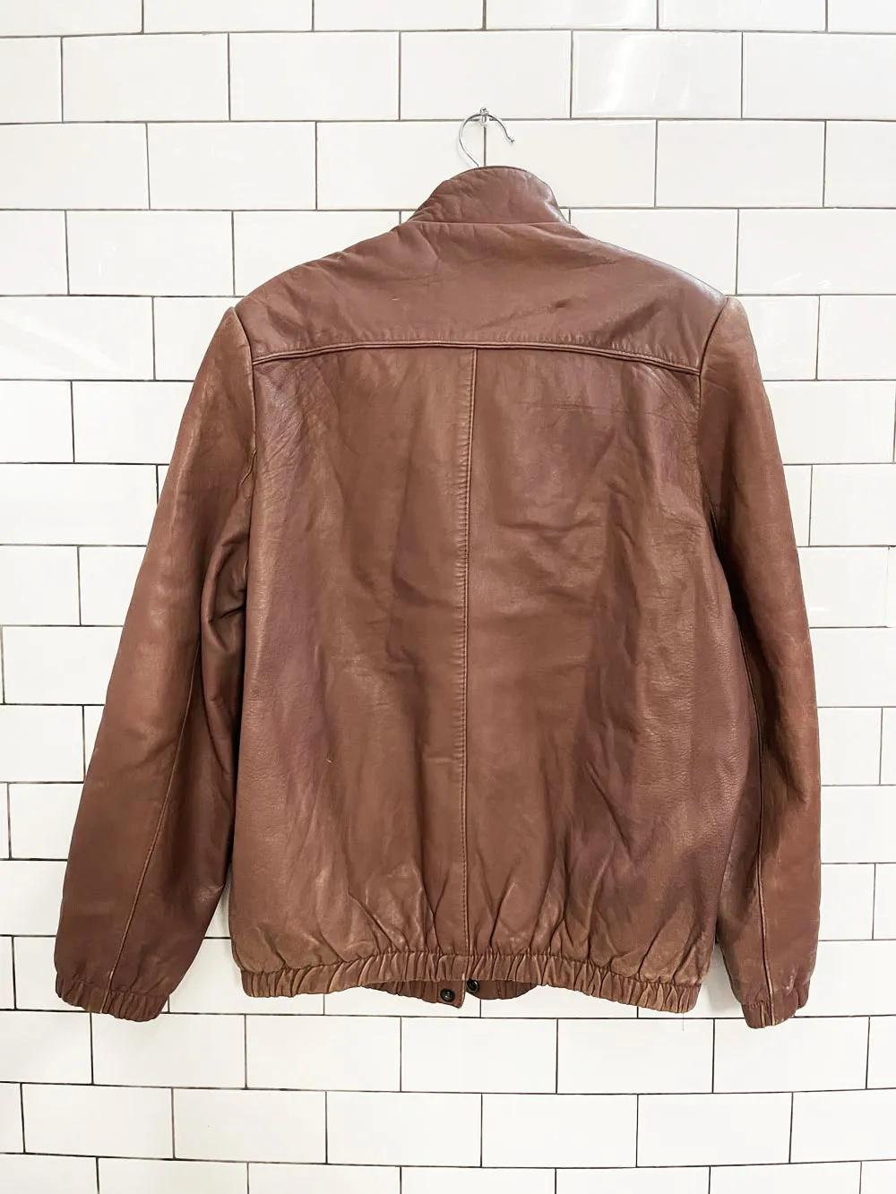 vintage 70s the old hide house lamb leather pleated shoulder bomber jacket sold by Good Market Thrift Store product image thumbnail 4