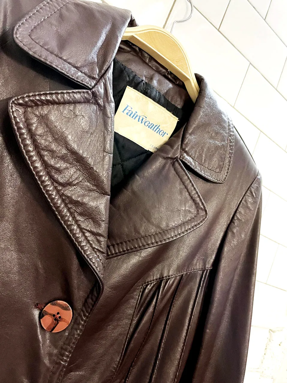 vintage 70s fairweather belted leather trench coat sold by Good Market Thrift Store product image thumbnail 2