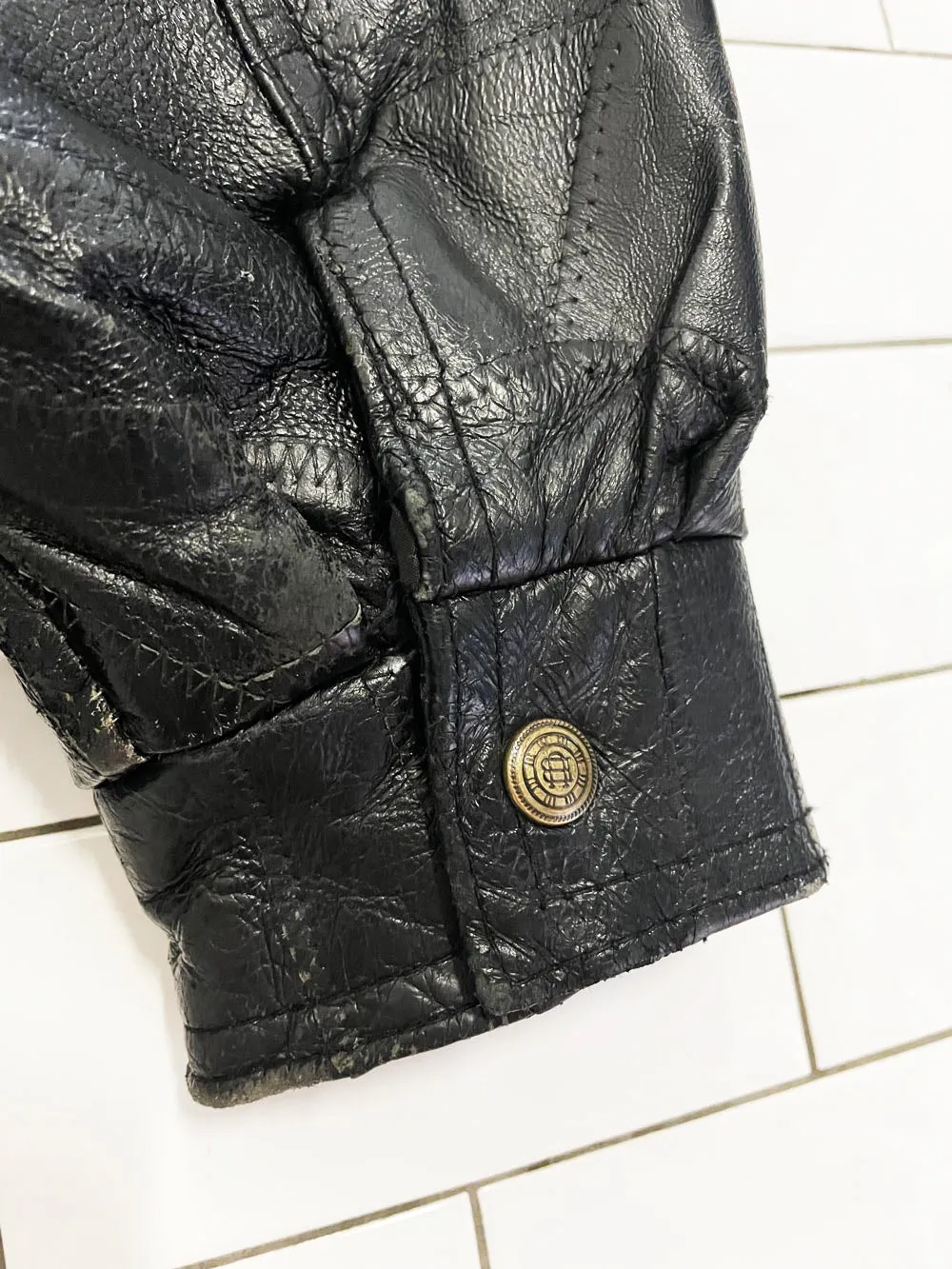 vintage 90s leworld patchwork leather bomber jacket sold by Good Market Thrift Store product image thumbnail 3