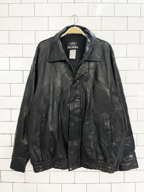 vintage 90s leworld patchwork leather bomber jacket sold by Good Market Thrift Store
