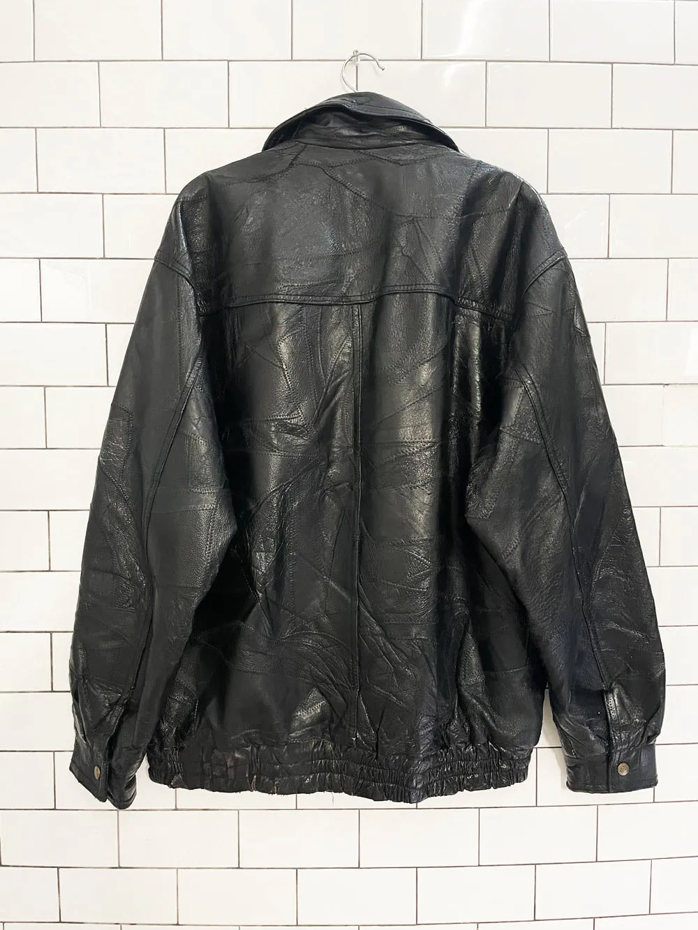 vintage 90s leworld patchwork leather bomber jacket sold by Good Market Thrift Store product image thumbnail 5