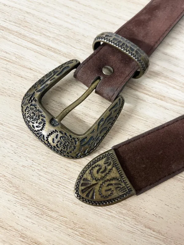 vintage western buckle velvet belt sold by Good Market Thrift Store