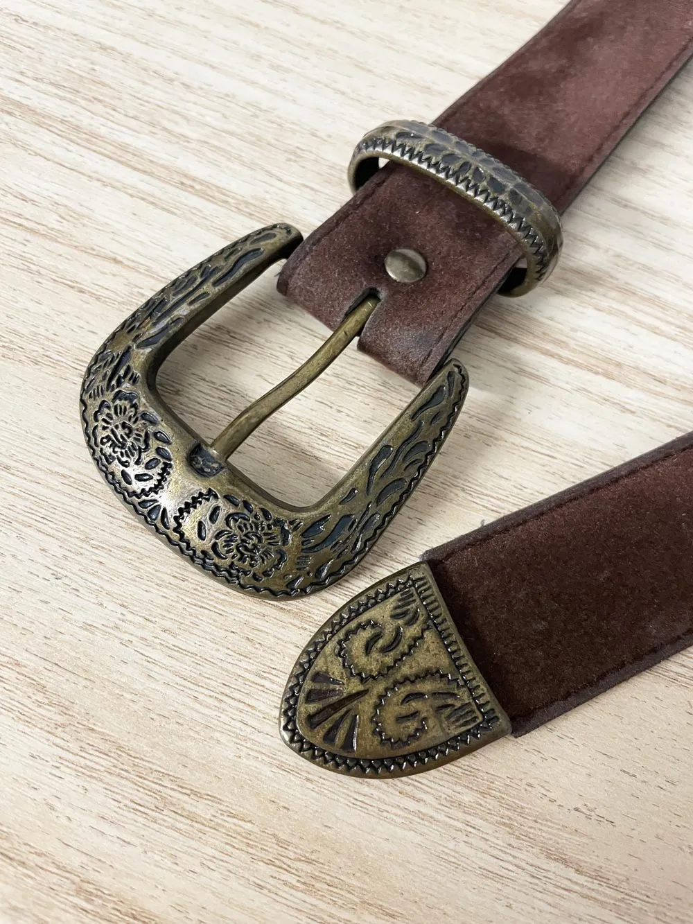 vintage western buckle velvet belt sold by Good Market Thrift Store