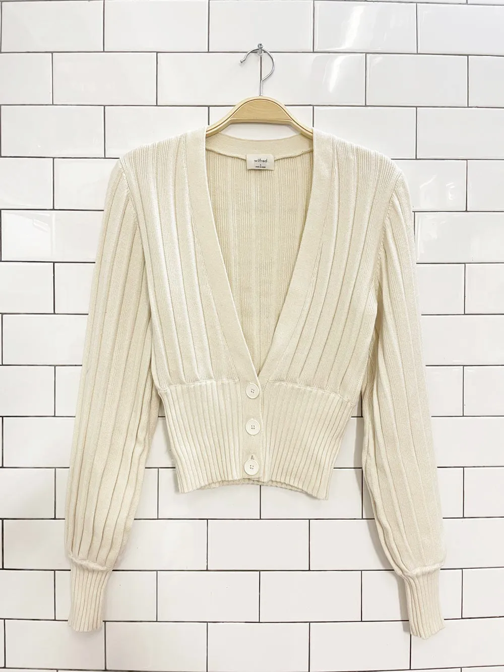 wilfred thais wool-blend balloon sleeve knit cardigan | aritzia sold by Good Market Thrift Store